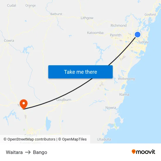 Waitara to Bango map