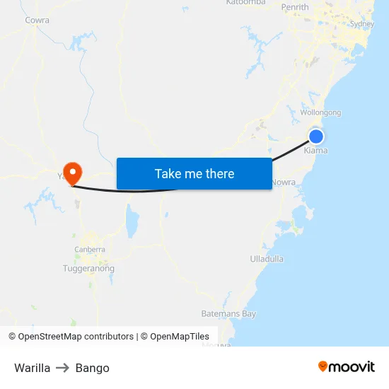 Warilla to Bango map