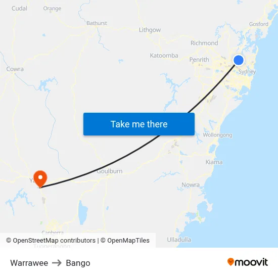 Warrawee to Bango map