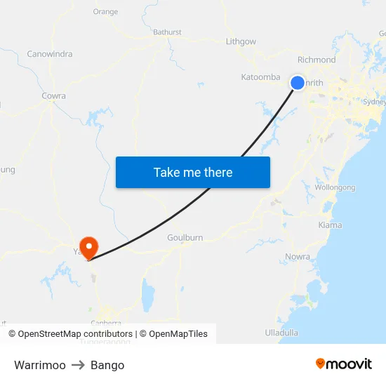 Warrimoo to Bango map