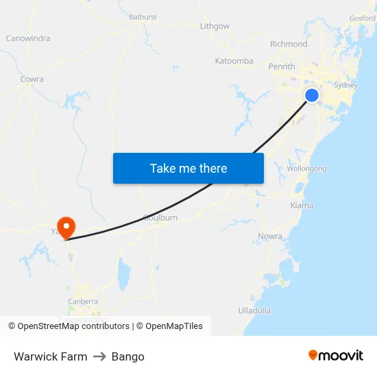 Warwick Farm to Bango map