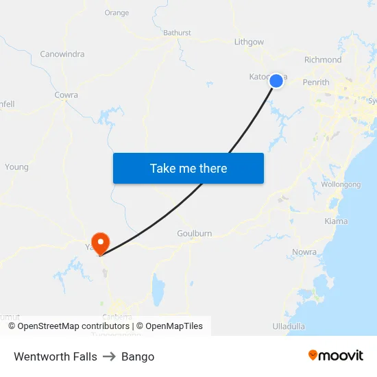 Wentworth Falls to Bango map