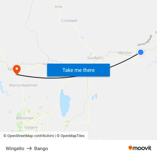 Wingello to Bango map