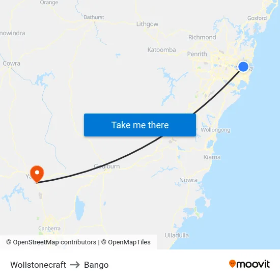 Wollstonecraft to Bango map