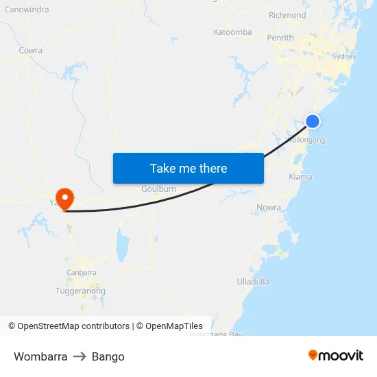 Wombarra to Bango map