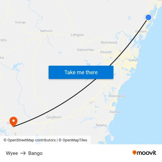 Wyee to Bango map