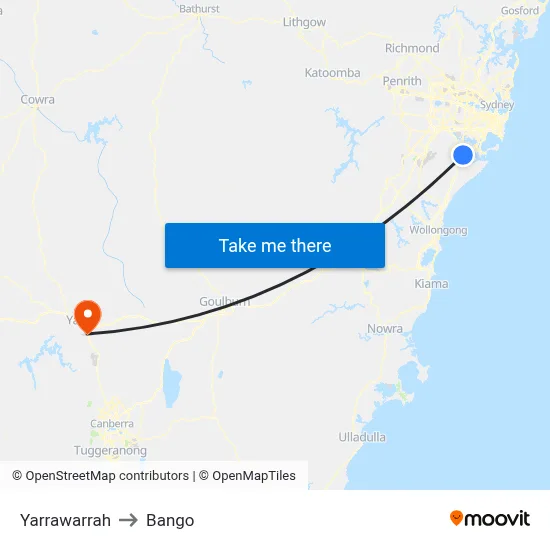 Yarrawarrah to Bango map