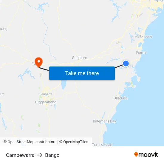 Cambewarra to Bango map