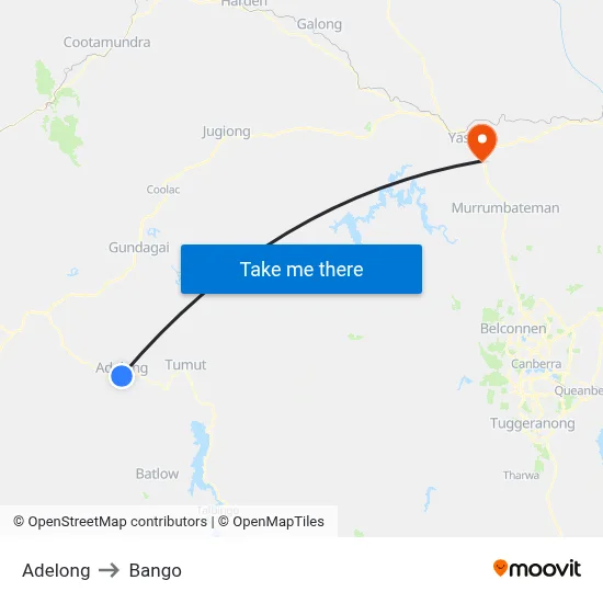 Adelong to Bango map