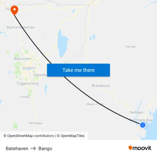 Batehaven to Bango map