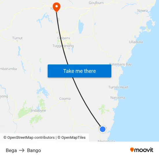 Bega to Bango map