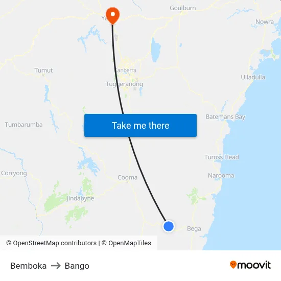 Bemboka to Bango map