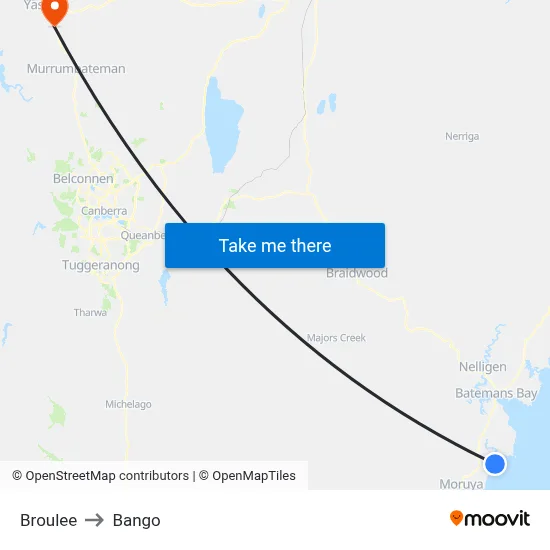 Broulee to Bango map
