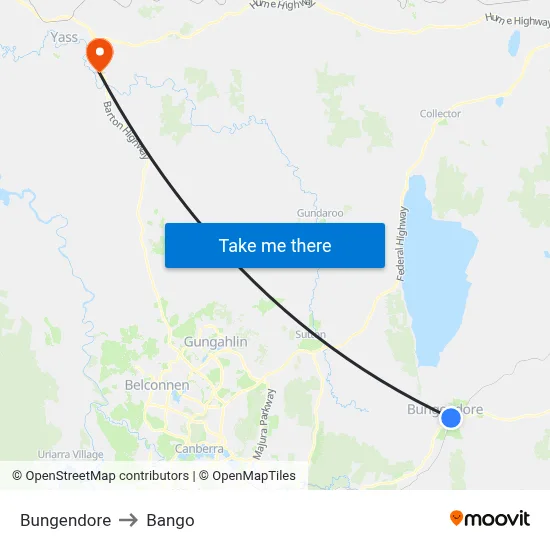 Bungendore to Bango map