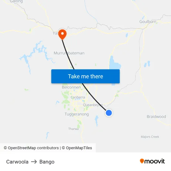 Carwoola to Bango map