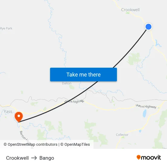 Crookwell to Bango map