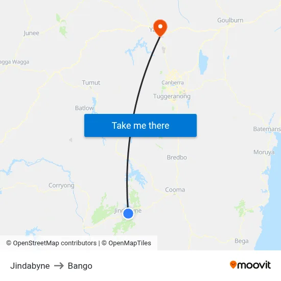Jindabyne to Bango map