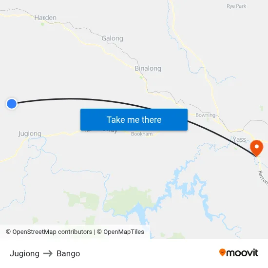 Jugiong to Bango map