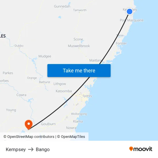 Kempsey to Bango map