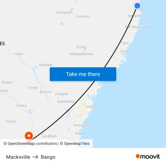 Macksville to Bango map