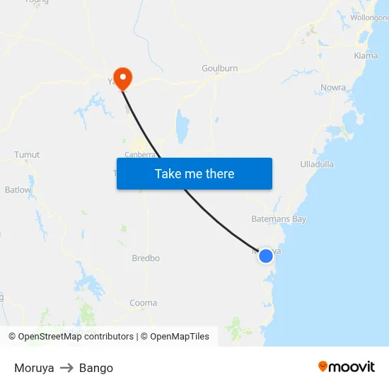 Moruya to Bango map