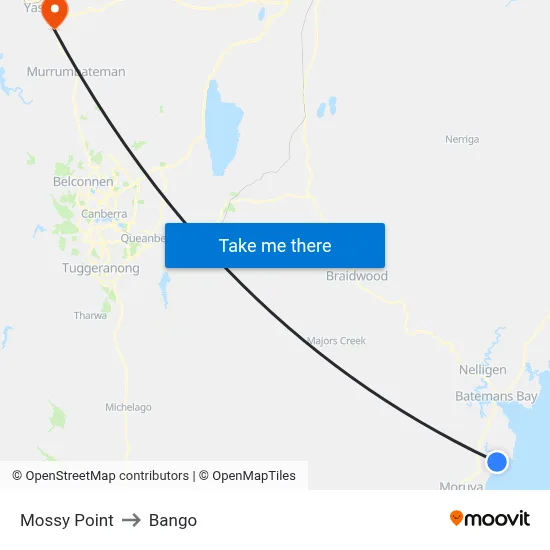 Mossy Point to Bango map