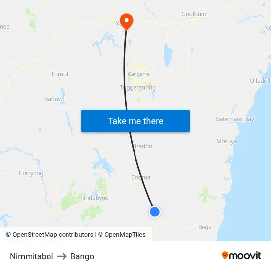 Nimmitabel to Bango map
