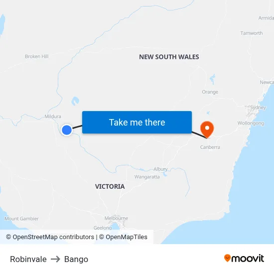 Robinvale to Bango map