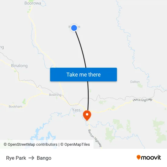 Rye Park to Bango map