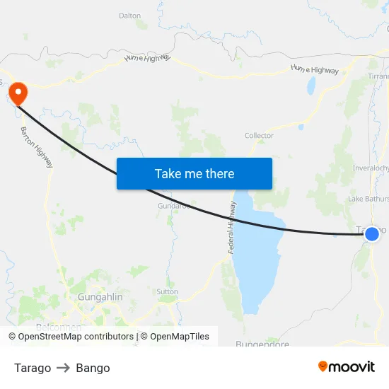 Tarago to Bango map