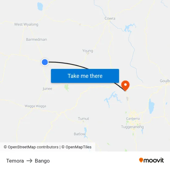Temora to Bango map
