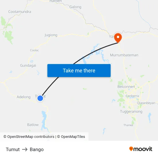 Tumut to Bango map