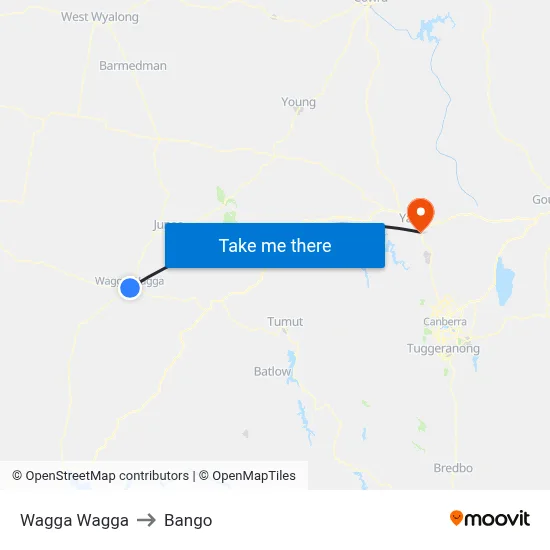 Wagga Wagga to Bango map