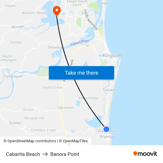 Cabarita Beach to Banora Point map