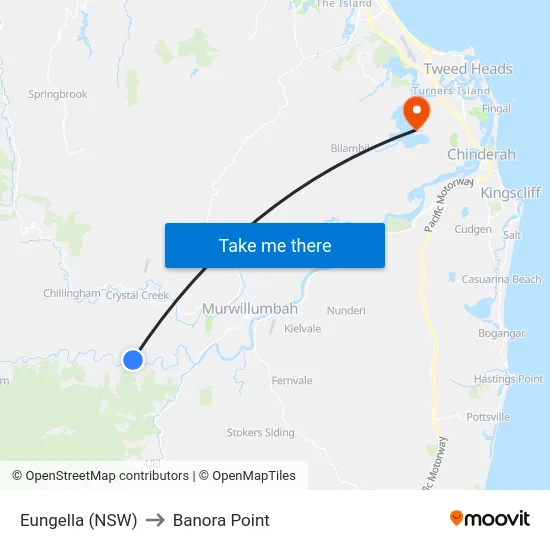 Eungella (NSW) to Banora Point map