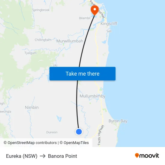 Eureka (NSW) to Banora Point map