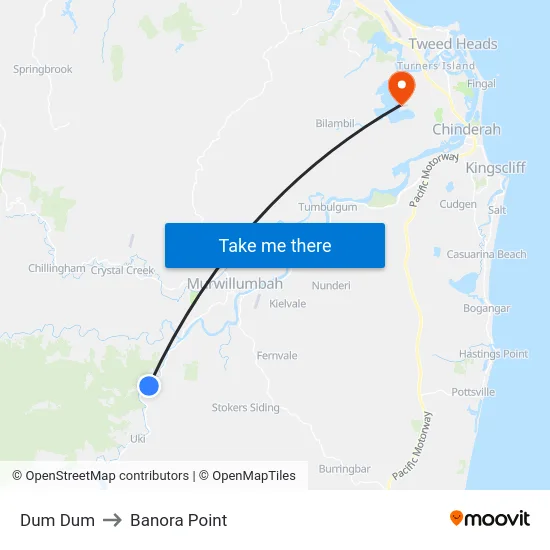 Dum Dum to Banora Point map