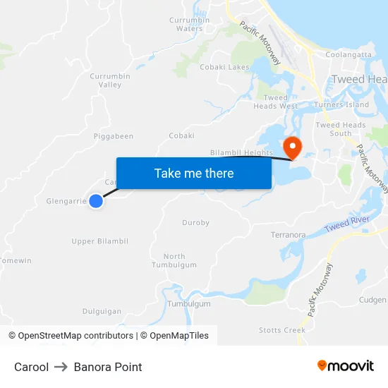 Carool to Banora Point map