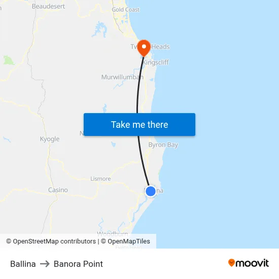 Ballina to Banora Point map