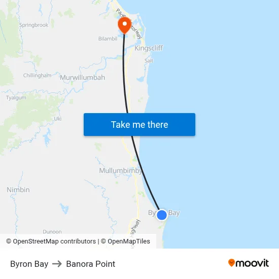 Byron Bay to Banora Point map