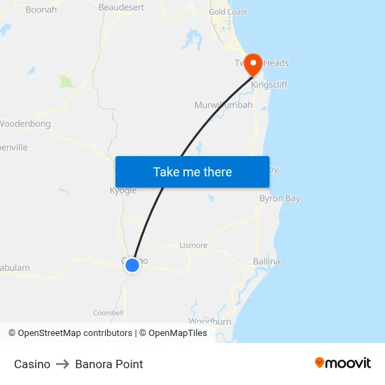Casino to Banora Point map
