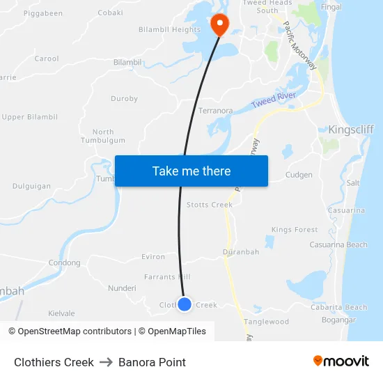 Clothiers Creek to Banora Point map