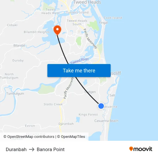 Duranbah to Banora Point map