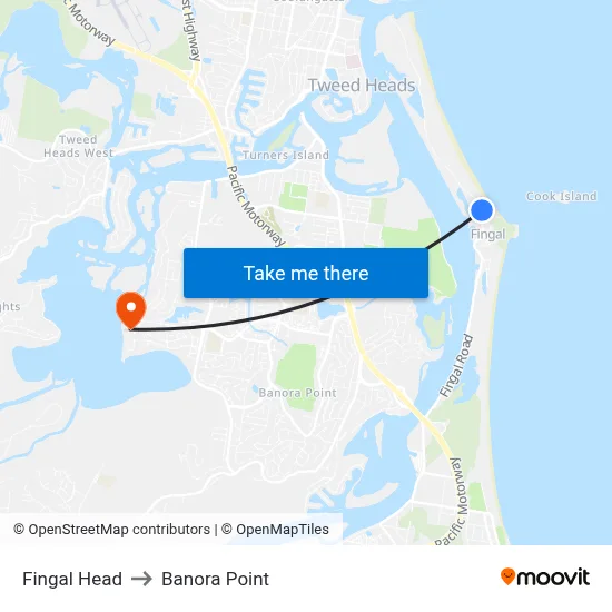 Fingal Head to Banora Point map
