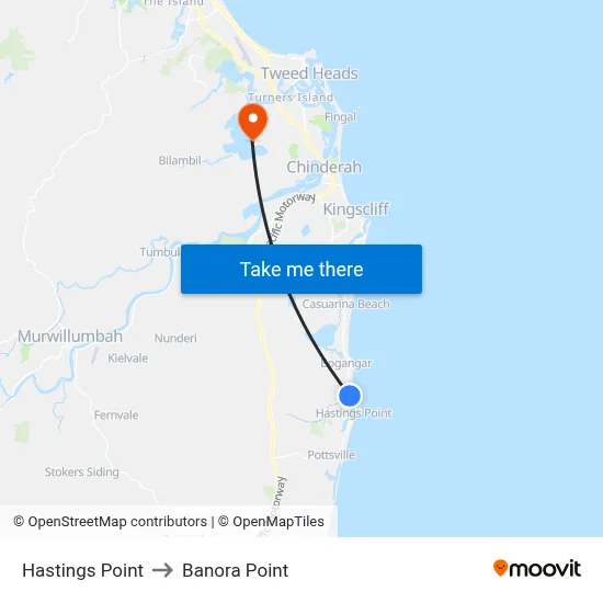 Hastings Point to Banora Point map