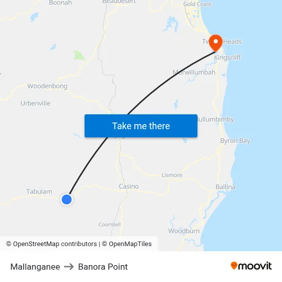Mallanganee to Banora Point map