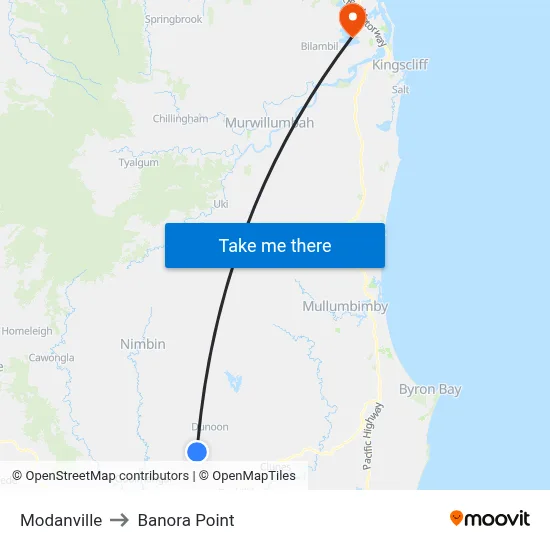 Modanville to Banora Point map