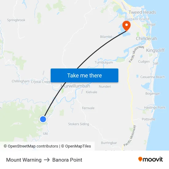 Mount Warning to Banora Point map