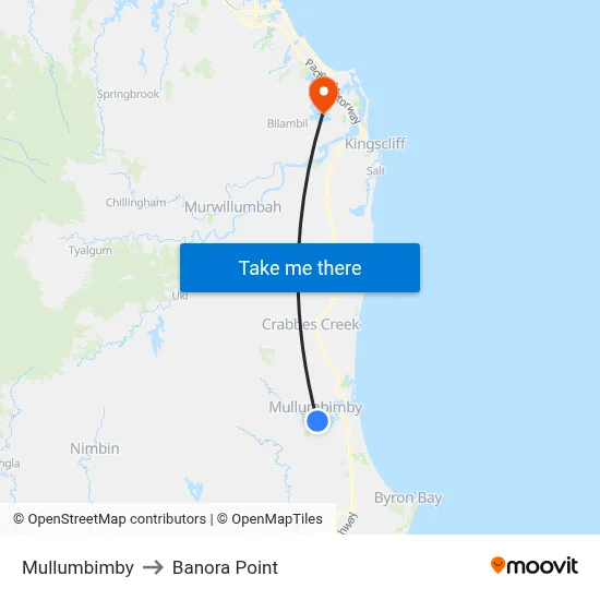Mullumbimby to Banora Point map