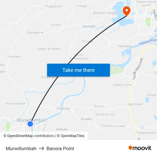 Murwillumbah to Banora Point map